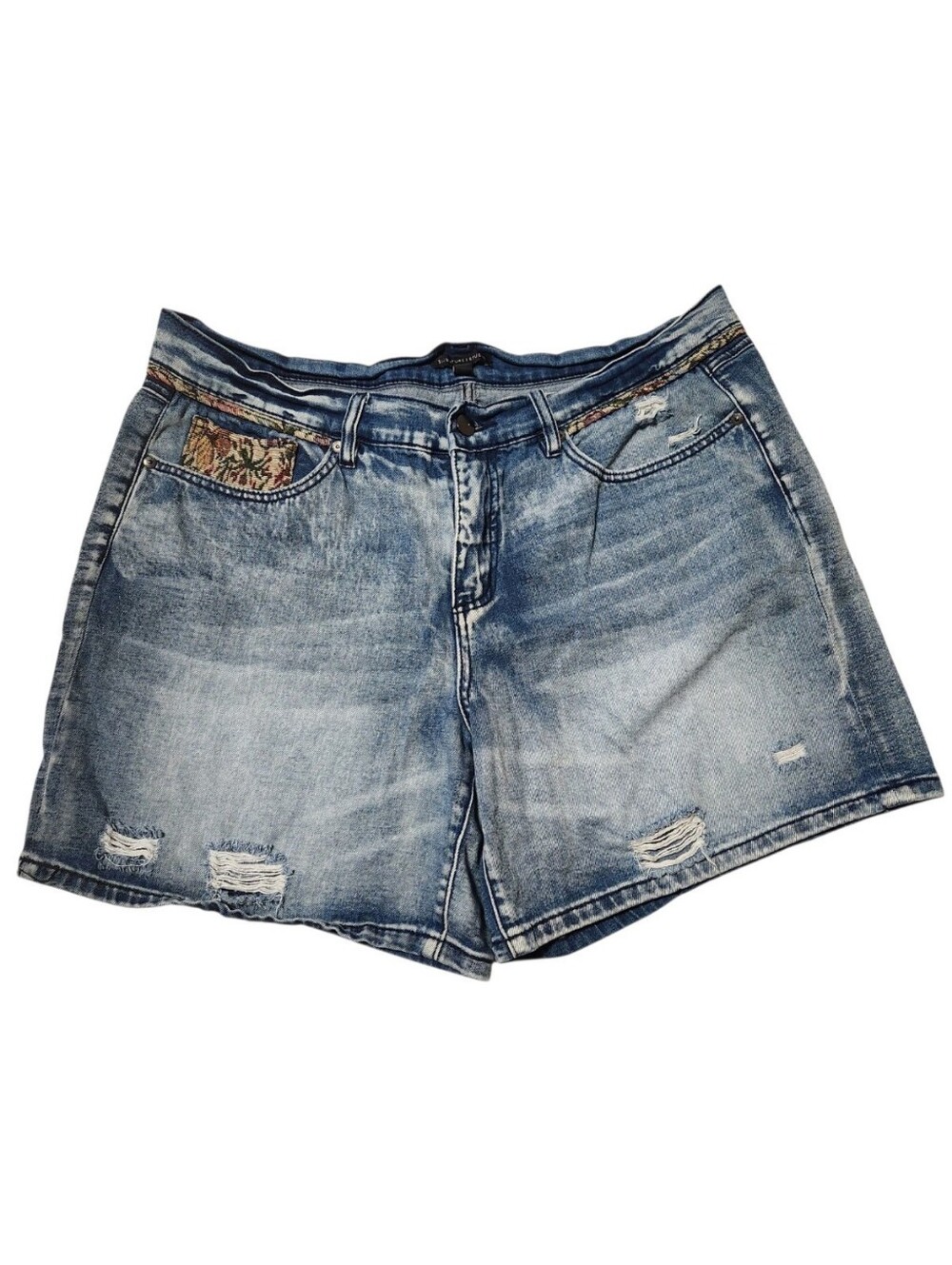 Signature Studio Distressed Denim Shorts Womens Size 16 Boho Tapestry Patchwork